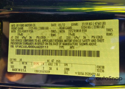 2013 Ford Escape Titanium z USA, uszkodzony, nr VIN 1FMCU0J90DUA09113